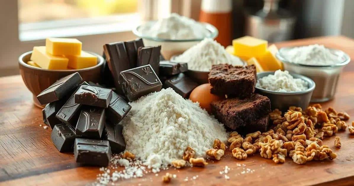 Ingredientes para Brownie de Chocolate com Pedaços de Nozes Ingredientes para Brownie de Chocolate com Pedaços de Nozes