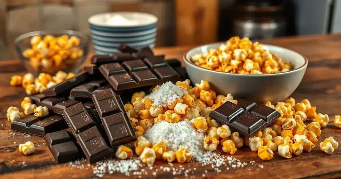 Ingredientes da Sobremesa de Chocolate com Pipoca Caramelada Ingredientes da Sobremesa de Chocolate com Pipoca Caramelada