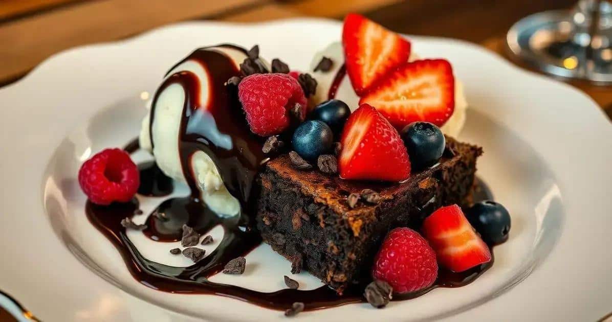Servindo o Brownie de Chocolate com Nibs de Cacau Servindo o Brownie de Chocolate com Nibs de Cacau