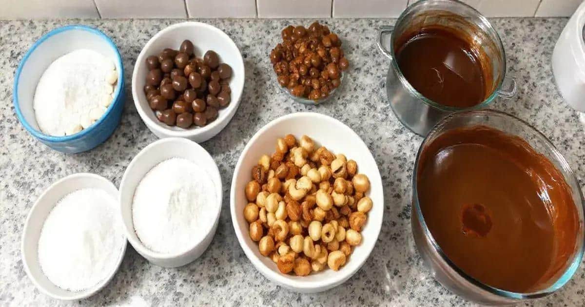 Ingredientes das Castanhas Caramelizadas em Chocolate