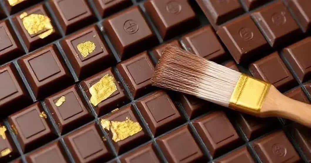 Ingredientes para aplicar folhas de ouro com chocolate