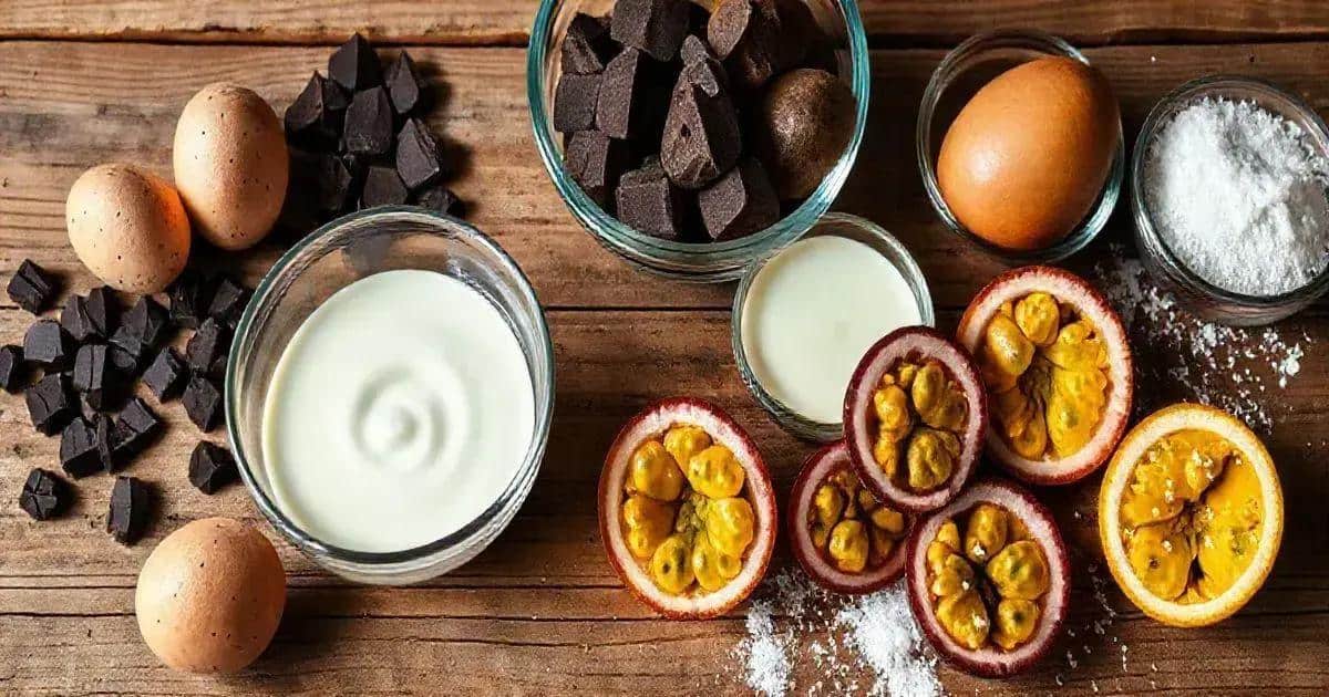 Ingredientes para Chocolate Gelado com Calda de Maracujá Ingredientes para Chocolate Gelado com Calda de Maracujá