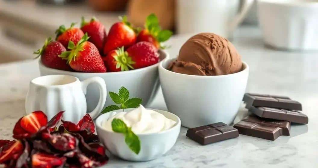 Ingredientes para Chocolate Gelado com Morango Liofilizado