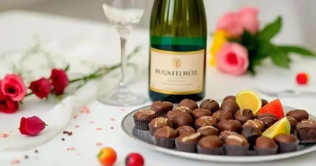Ingredientes para espumante com chocolates acoplados