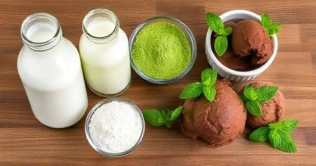 Ingredientes para o Milkshake de Chocolate com Matcha