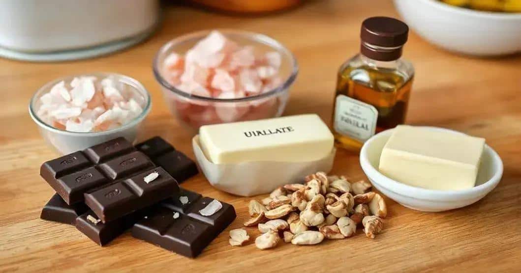 Ingredientes do Chocolate com Cristais de Sal Rosa do Himalaia
