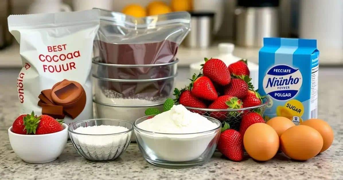 Ingredientes do Bolo de Chocolate com Leite Ninho e Morango