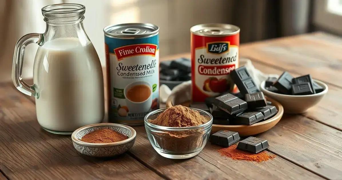 Ingredientes para o chocolate quente cremoso com leite condensado