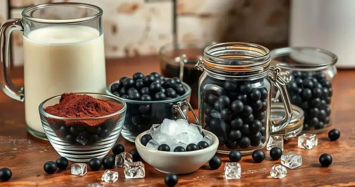 Ingredientes da Bebida Gelada de Chocolate com Tapioca Perolada