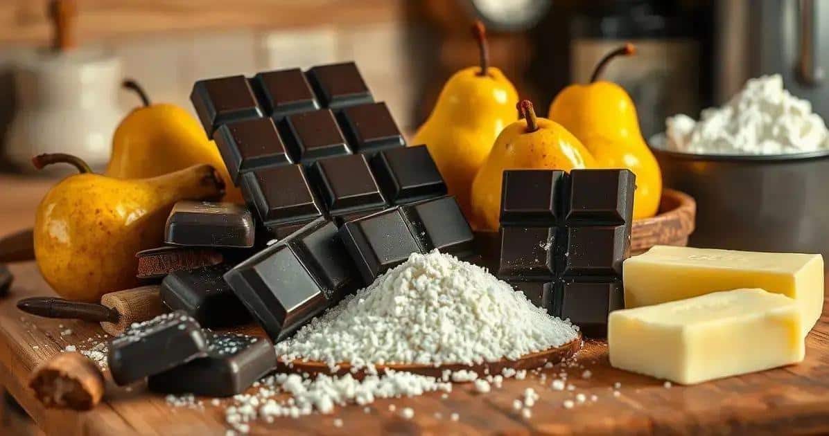 Ingredientes do Bolo de Chocolate com Pera Caramelizada