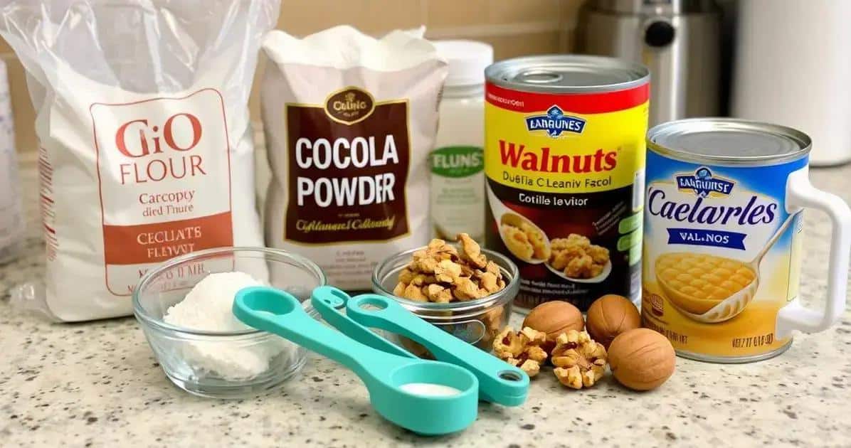 Ingredientes do Bolo de Chocolate com Recheio de Doce de Leite e Nozes