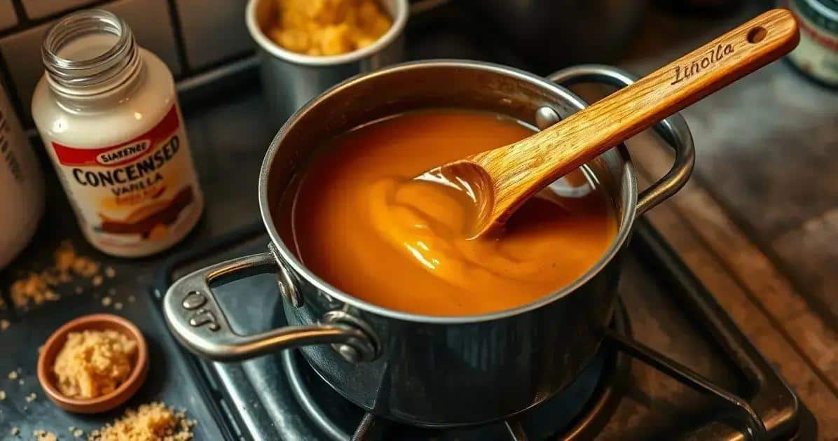 Preparando o recheio de doce de leite