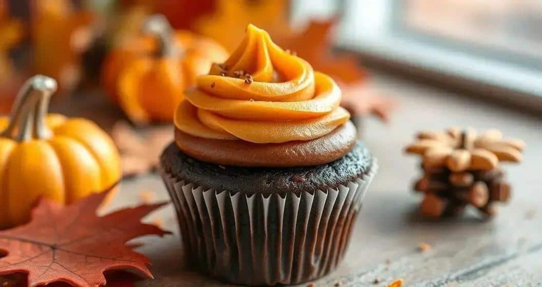 Cupcake Lua de Halloween: Abóbora Doce na Massa Escura