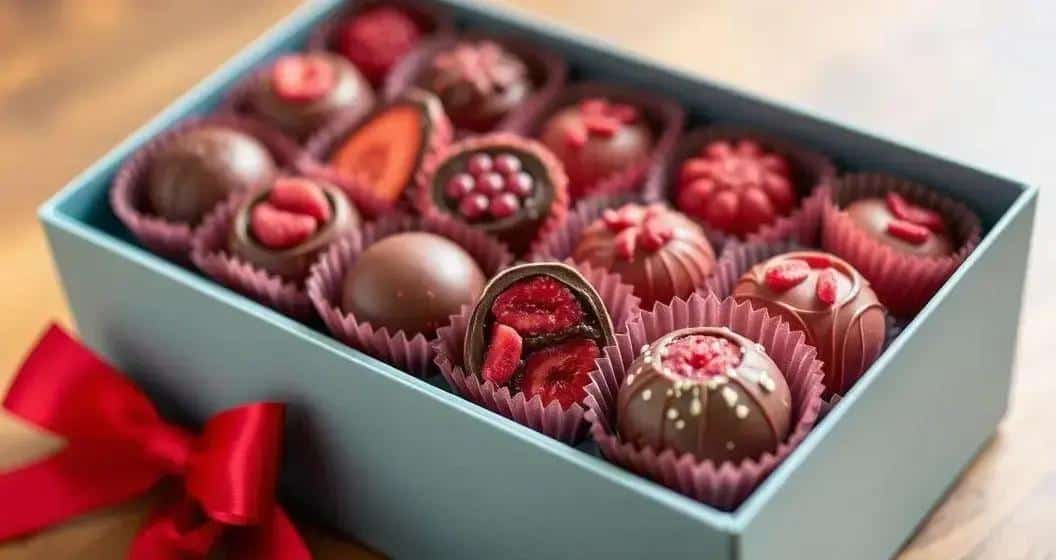 Ingredientes da Caixa de Bombons de Chocolate Rubi e Frutas Vermelhas