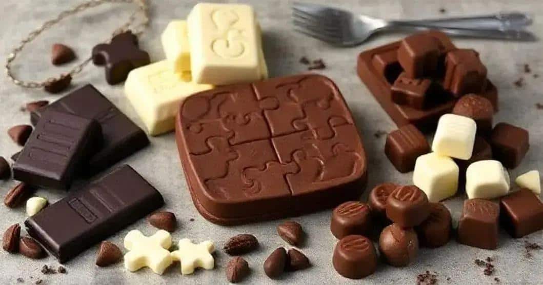 Ingredientes da caixa de chocolate com quebra-cabeça Ingredientes da caixa de chocolate com quebra-cabeça