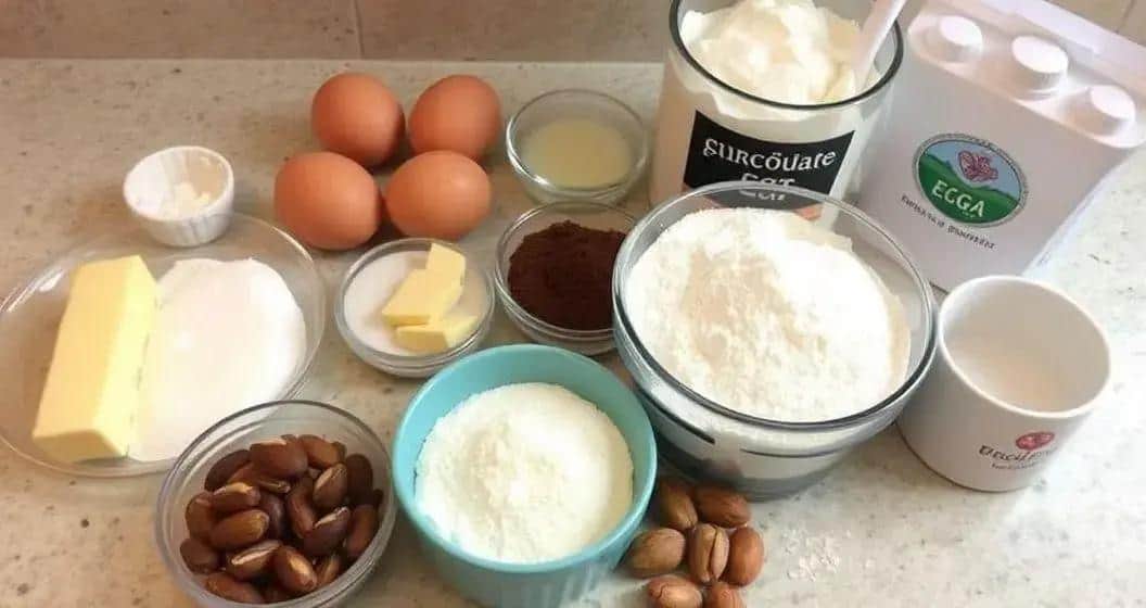 Ingredientes da Torta de Chocolate com Castanha do Pará Caramelizada