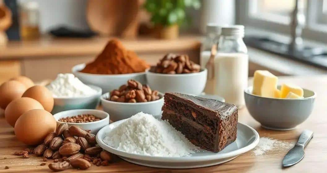 Ingredientes do Bolo de Chocolate com Castanha de Baru Torrada Ingredientes do Bolo de Chocolate com Castanha de Baru Torrada