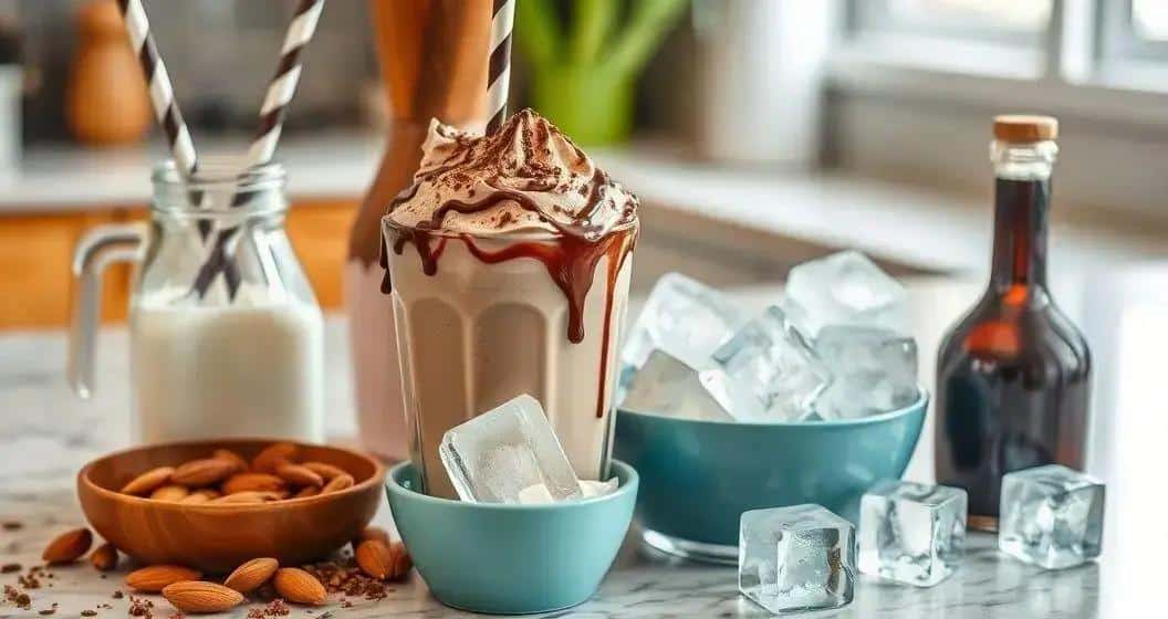Ingredientes do Milkshake de Chocolate com Amêndoas Crocantes Ingredientes do Milkshake de Chocolate com Amêndoas Crocantes