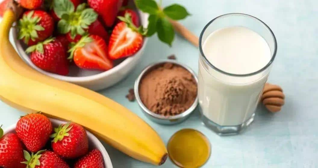 Ingredientes do Smoothie de Chocolate com Morango Congelado