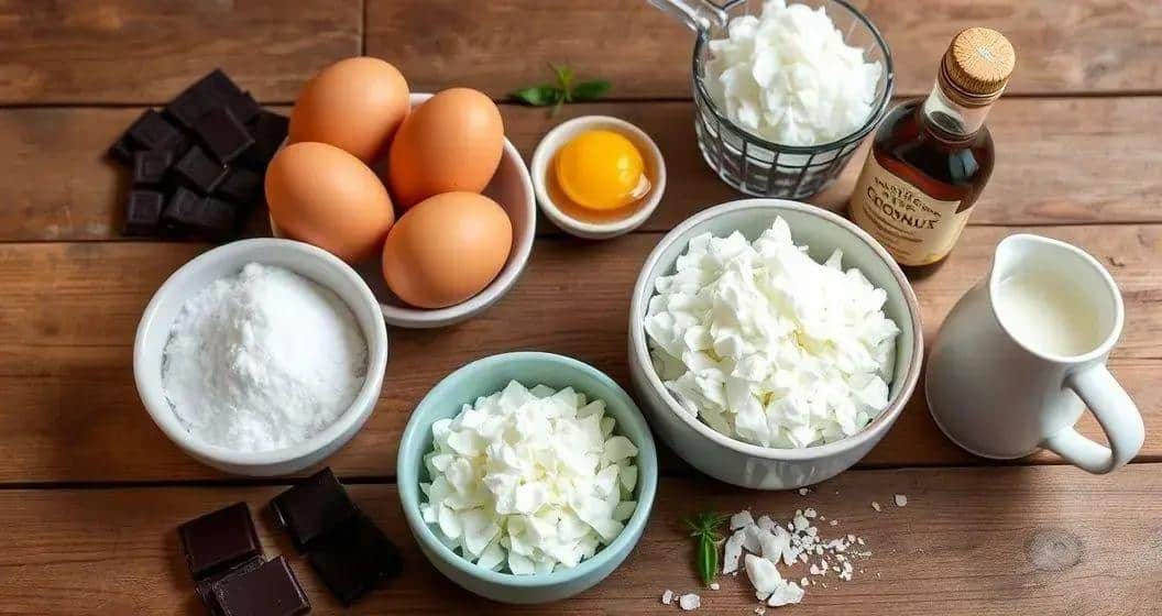 Ingredientes para a Mousse de Chocolate com Coco e Rum Ingredientes para a Mousse de Chocolate com Coco e Rum