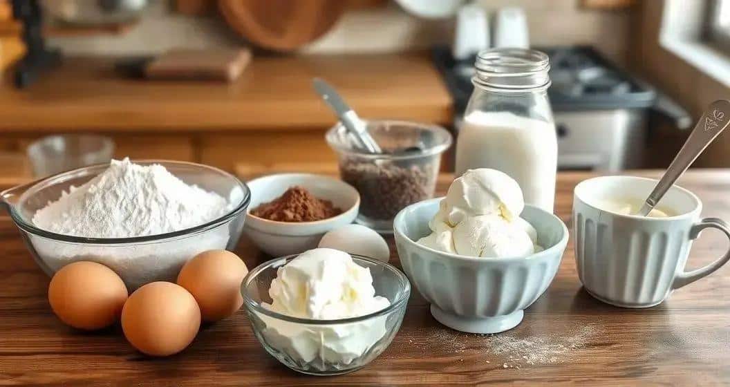 Ingredientes para Bolo de Chocolate com Sorvete de Creme Caseiro