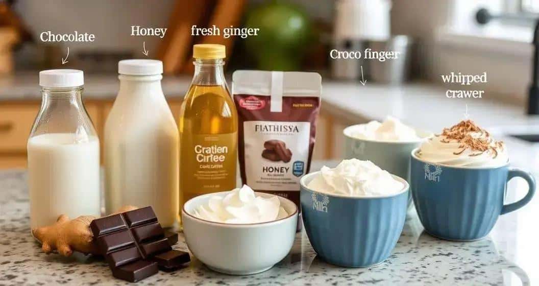 Ingredientes para o Chocolate Quente com Mel e Gengibre