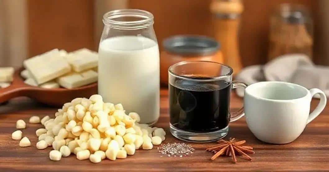 Ingredientes para o Mocha Quente de Chocolate Branco Ingredientes para o Mocha Quente de Chocolate Branco