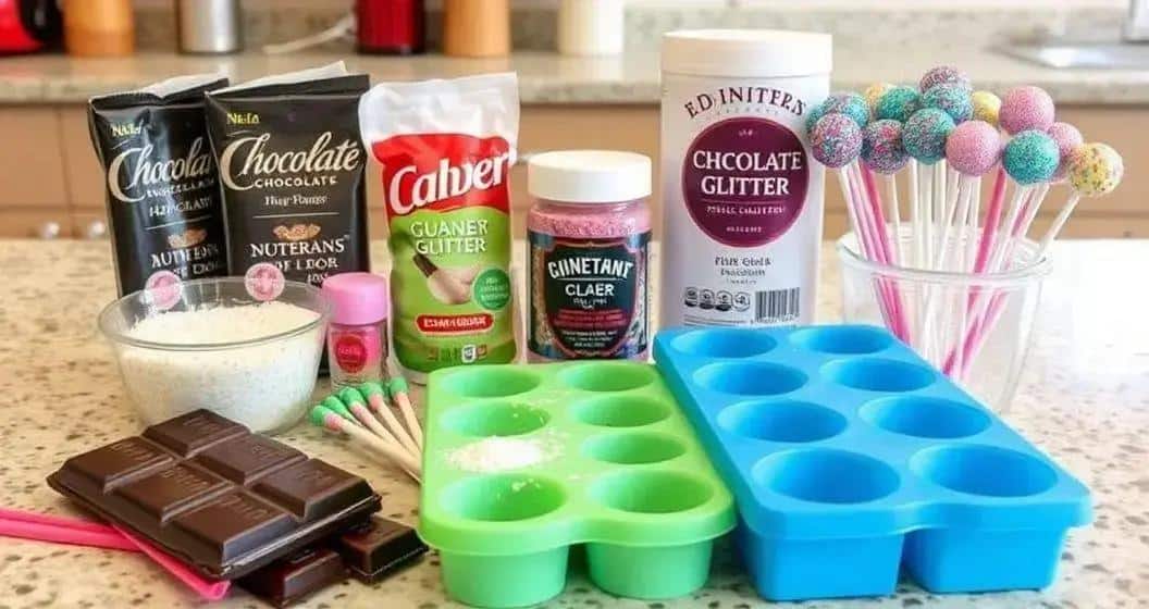 Ingredientes para Pirulitos de Chocolate com Glitter Ingredientes para Pirulitos de Chocolate com Glitter