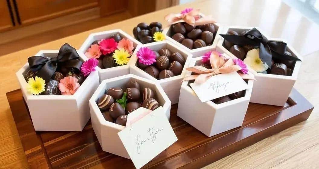 Sugestões de Apresentação do Chocolate em Caixa Hexagonal Sugestões de Apresentação do Chocolate em Caixa Hexagonal