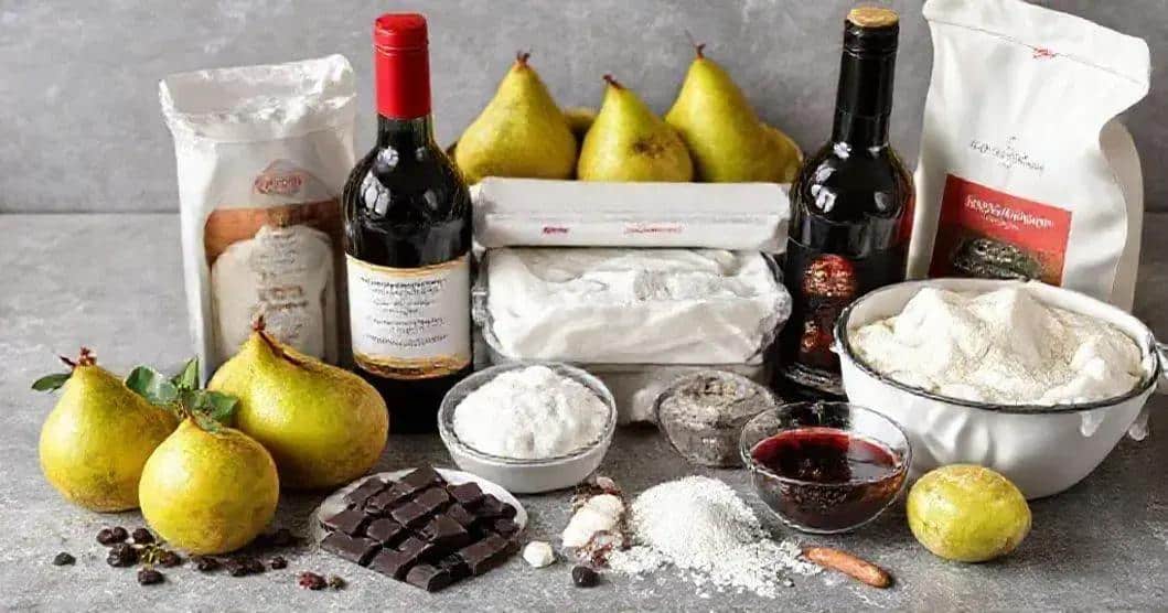 Ingredientes da Torta de Chocolate com Pera ao Vinho Tinto Ingredientes da Torta de Chocolate com Pera ao Vinho Tinto