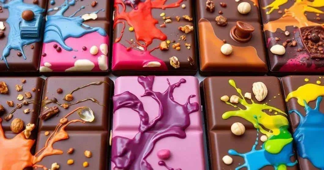 Ingredientes para o efeito splash em barras de chocolate Ingredientes para o efeito splash em barras de chocolate